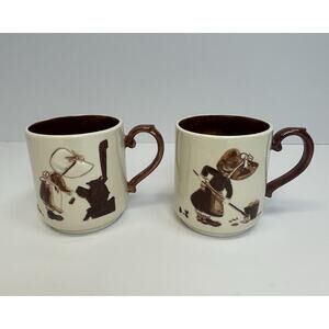 Vintage Ceramic Mugs Pair - Retro Kimco Cottagecore “Farmer’s Life”